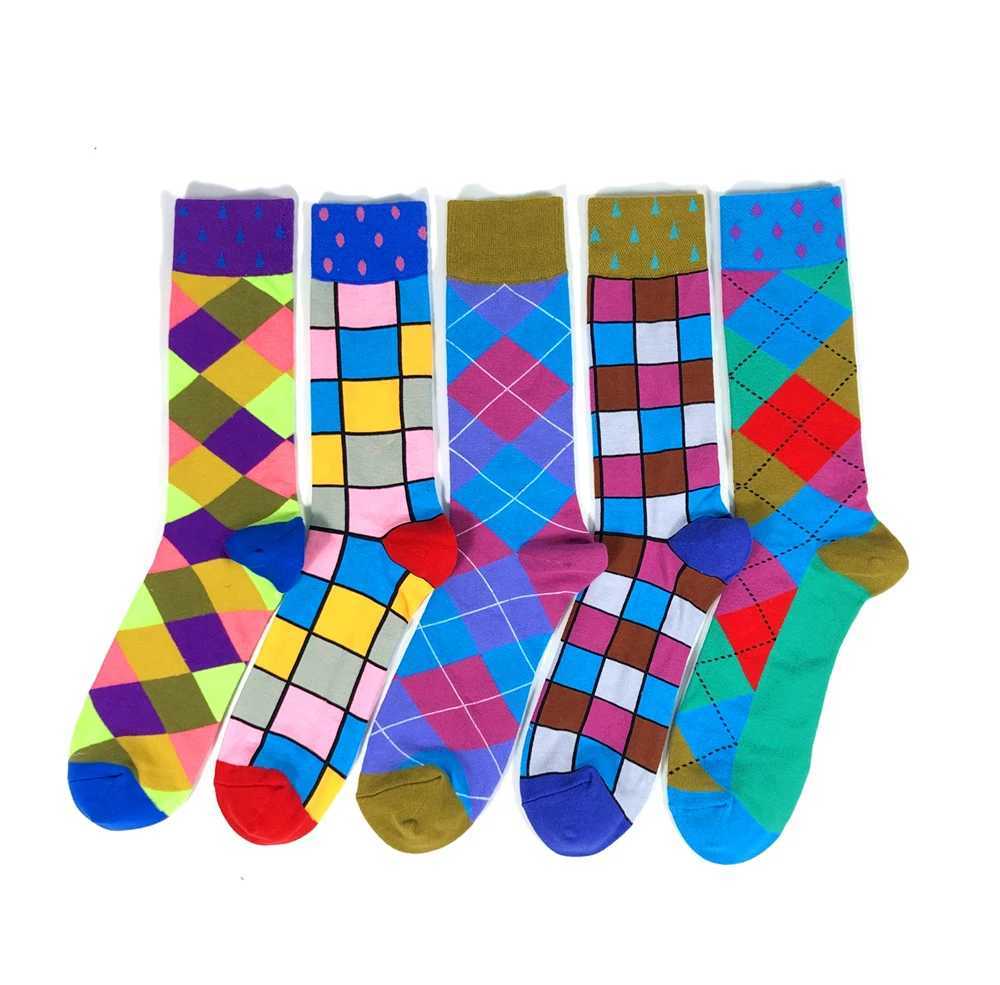 5 Pairs Men Cotton Fashion Color Pattern Happy Unisex Novelty Fun Dress Women Socks Z250610