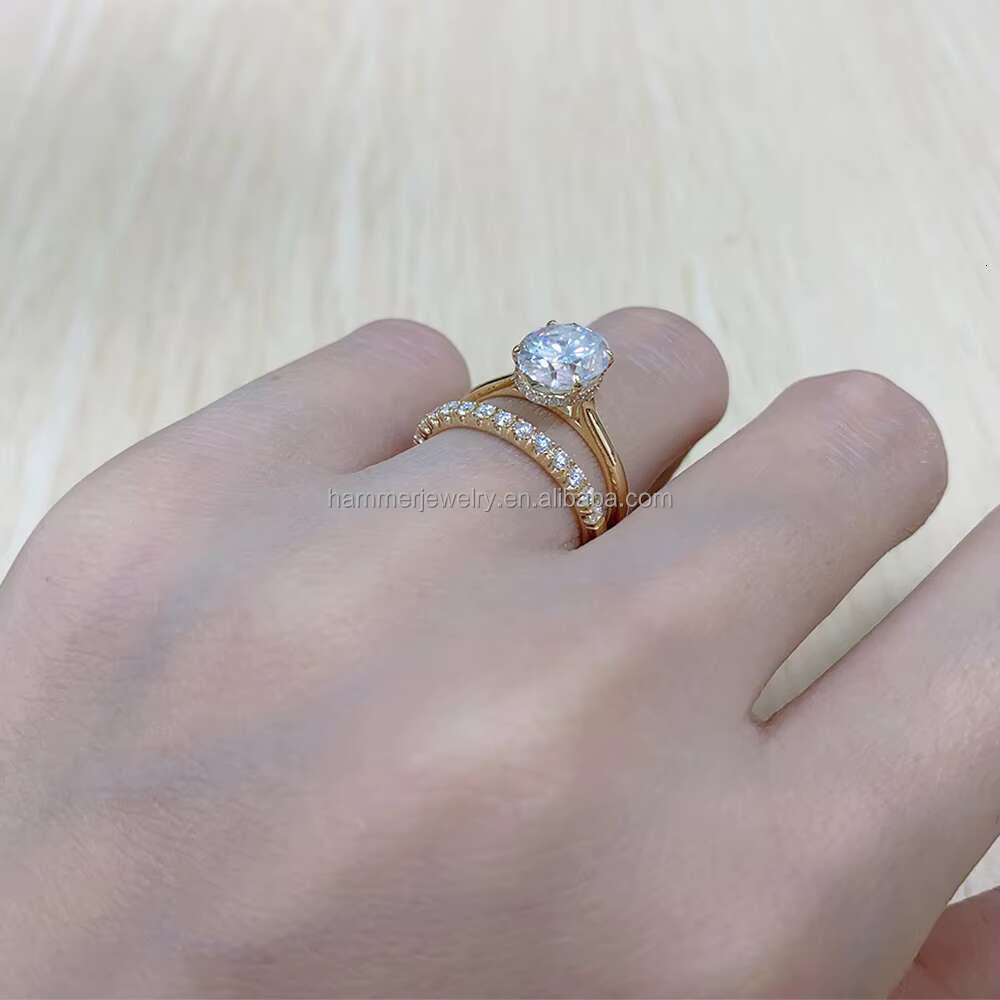 Personalized AU585 14k Gold Jewelry Oval Shape Halo Moissanite Rings Wedding Engagement Rings Women Jewelry