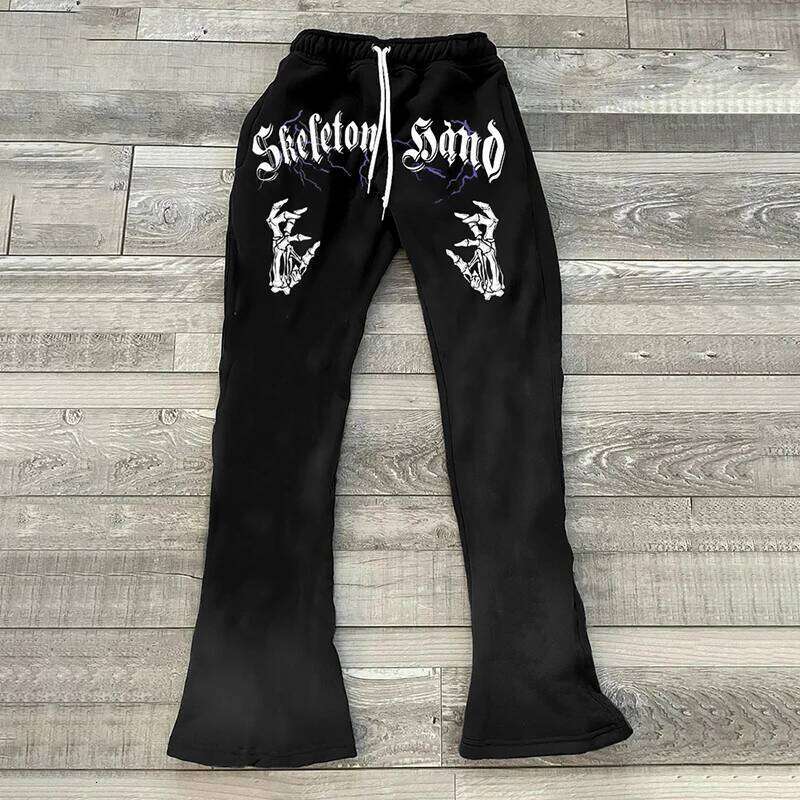 Y2k Hip Hop Men Loose 3D Print Trousers Casual Sweatpants Mid Waist Sporty Female Streetwear Vintage Flared Pants