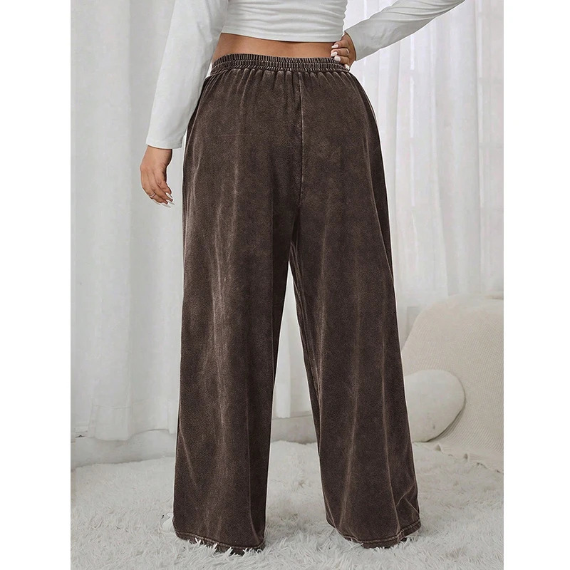 Plus Size Womens Jeans Trousers Solid Colour Casual Corduroy Trousers Wide Legs Woman Trousers Winter Velvet Wide Legs Straigh 250609