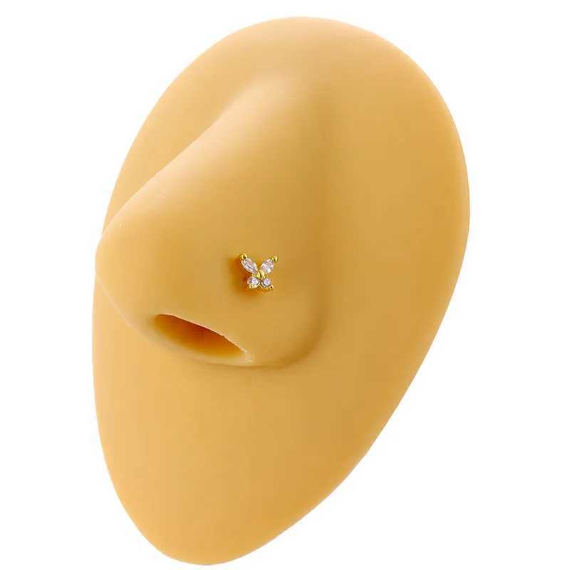 Nose Rings Stainless Steel L Shaped Nose Studs Butterfly Screw Nose Stud for Women Men Nose Piercing Jewelry Silvery/Golden W250611
