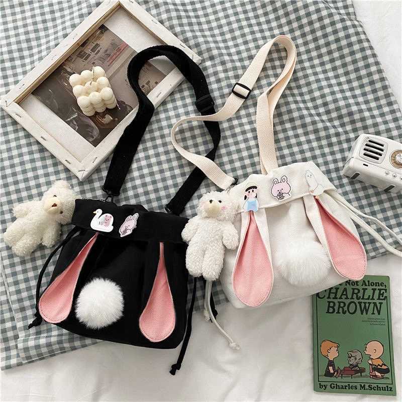 Canvas Cute Women Messenger Bag Leisure Fashion Girl Shoulder Bag Rabbit Young Girl Korean Crossbody Bag Diagonal Cross Bag XJ250610