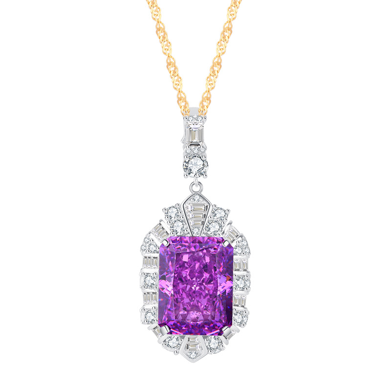 S925 Silver High-Carbon Diamond Luxury Pendant Necklace, 12x16mm Main Stone, Fashionable European and American Design, Perfect Women's Jewelry Pi