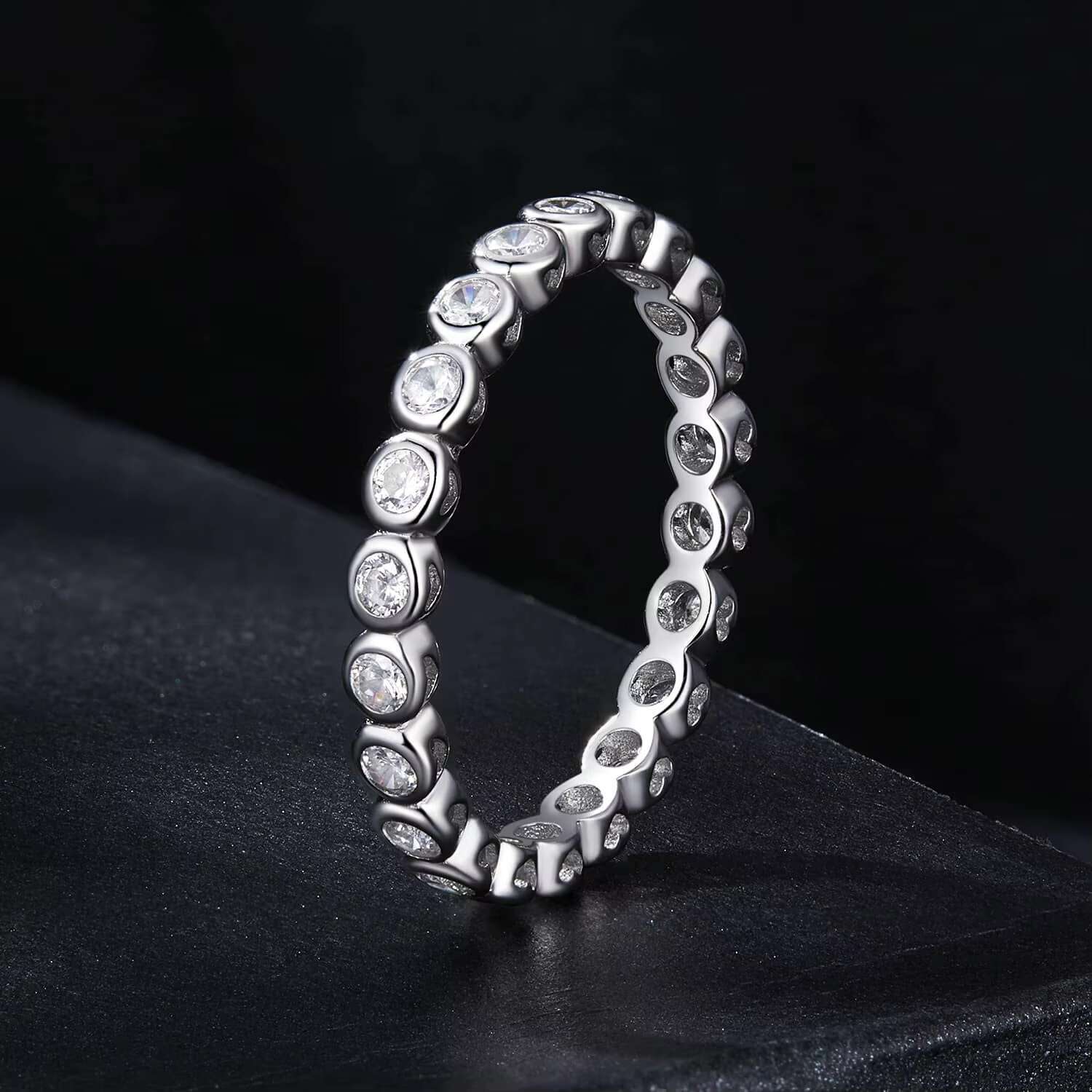 Factory Wholesale Trendy Design Iced Out Moissanite Eternity Ring 925 Sterling Silver Moissanite Ring for Women