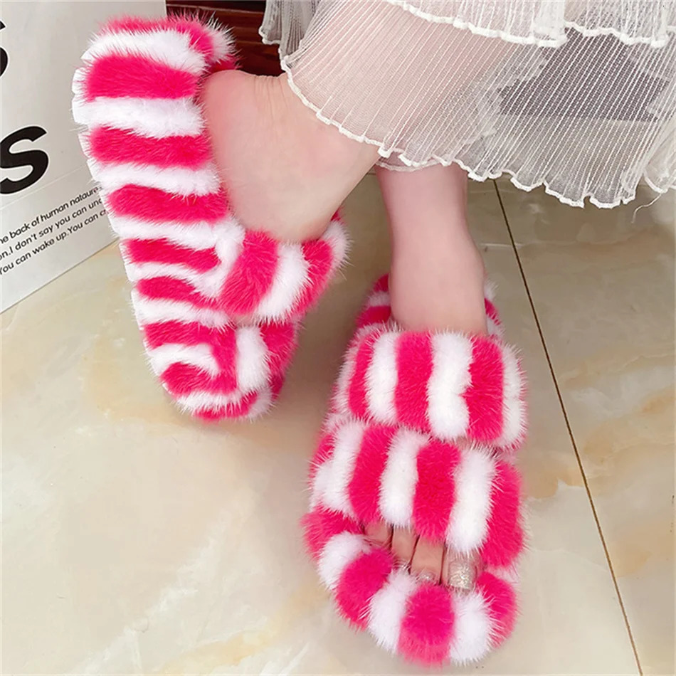 Fur Slippers Women er Shoes Sandals For Women Summer Non-Slip Flip Flops Soft Bottom Fur Indoor Slippers 250609