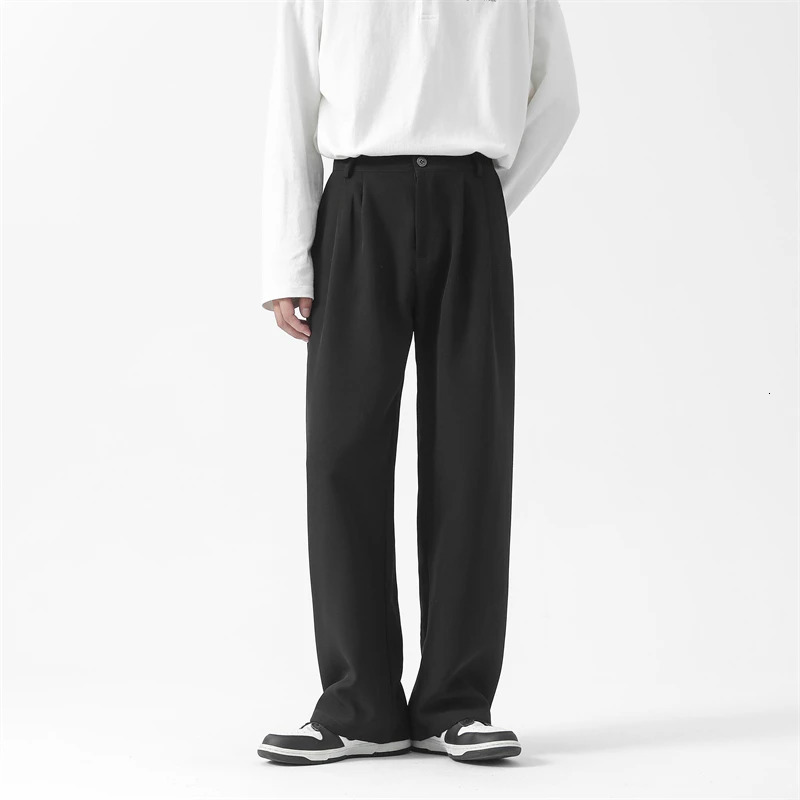 Grey Black Suit Pants Men Fashion Society Mens Dress Korean Loose Straight Wide Leg Office Formal Trousers 250610