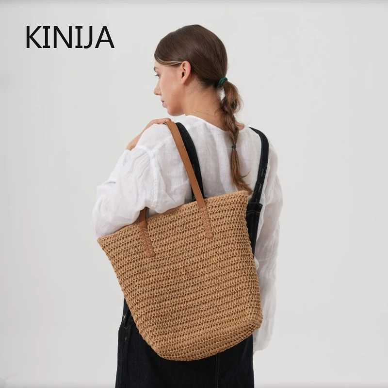 Korean Commuter Large Capacity Straw Woven Shoulder Bag Female Simple Summer Beach Vacation Handmade Basket Bag Travel Tote Bag XJ250610
