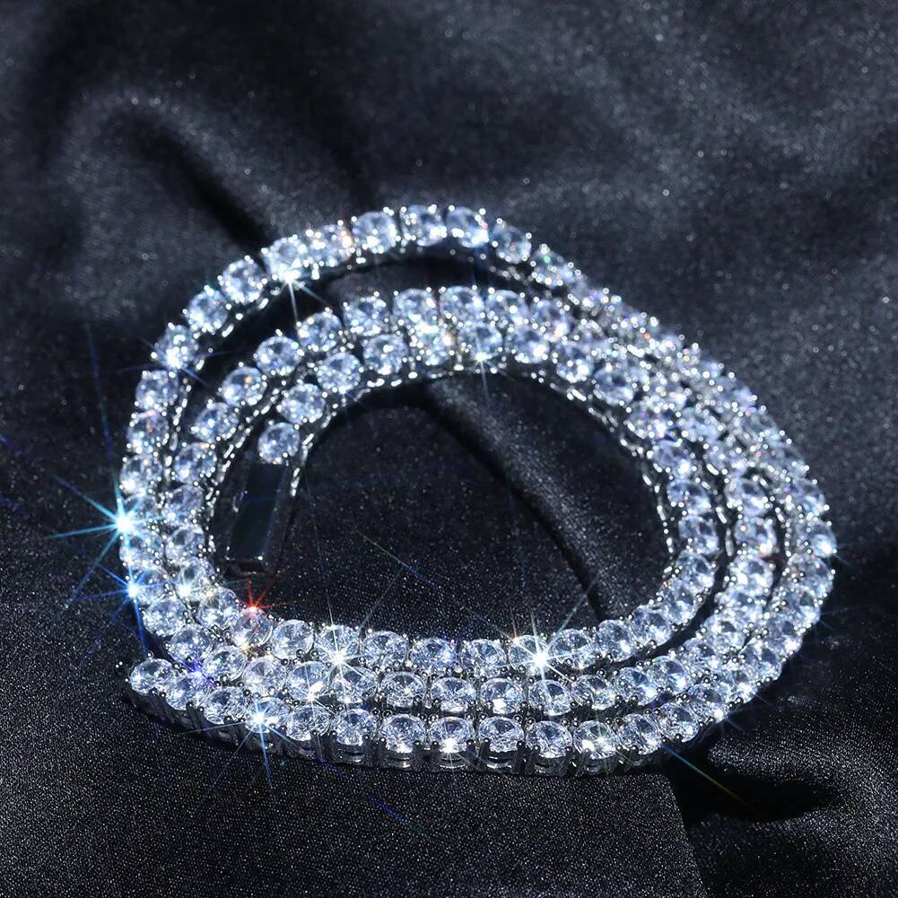 Icedminer 4mm Iced Out Tennis Necklaces With Box Clasp Bling Chain Choker For Women Men Hip Hop Jewelry Free Shipping