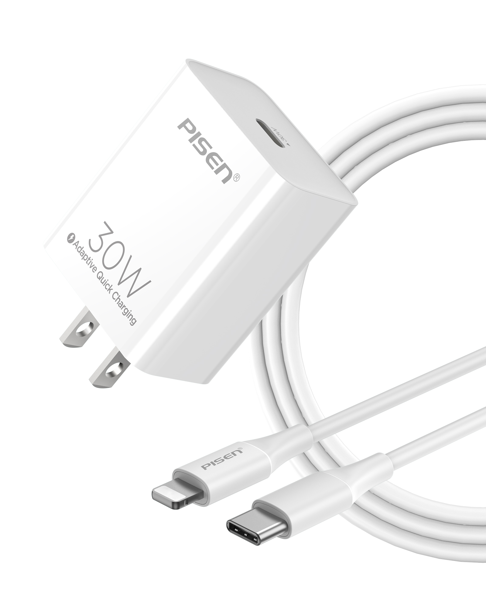 PISEN 30W USB C Charger - USB C Fast Charger Block, PD3.0 Wall Charger with 4FT Type C to L Cable, 30W Power Adapter for iPhone 16/15/14/13/12/11/XR/X