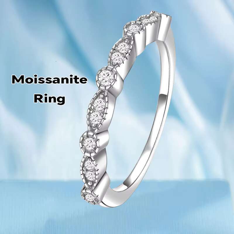925 Sterling Silver Round Brilliant Eternity Wedding Band D VVS Moissanite Ring