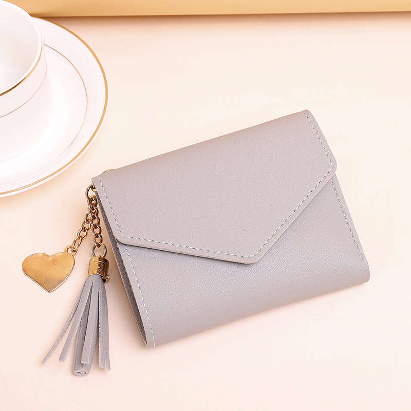 Women's Short Solid Color Tassel Card Holder Student Cute Thin Coin Purse Wallet Purse MASA