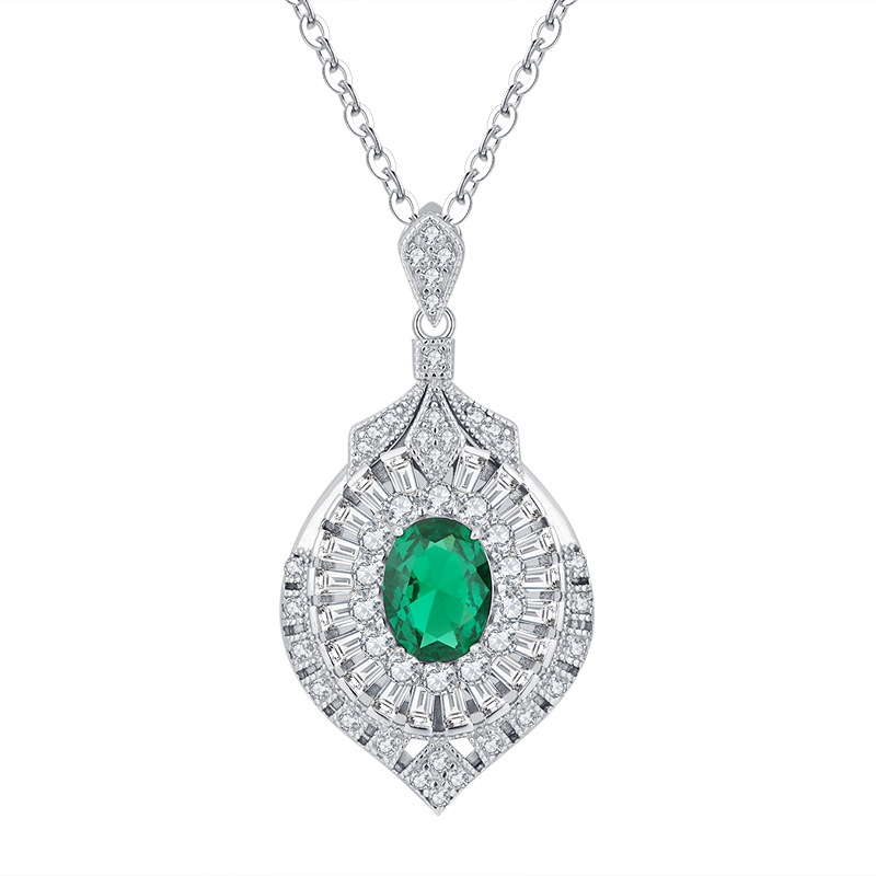 S925 Silver Faux Colored Gemstone Teardrop Pendant Necklace, 6x8mm Main Stone Luxury Fashion Design, Elegant Women's Jewelry, Perfect for Any Occ