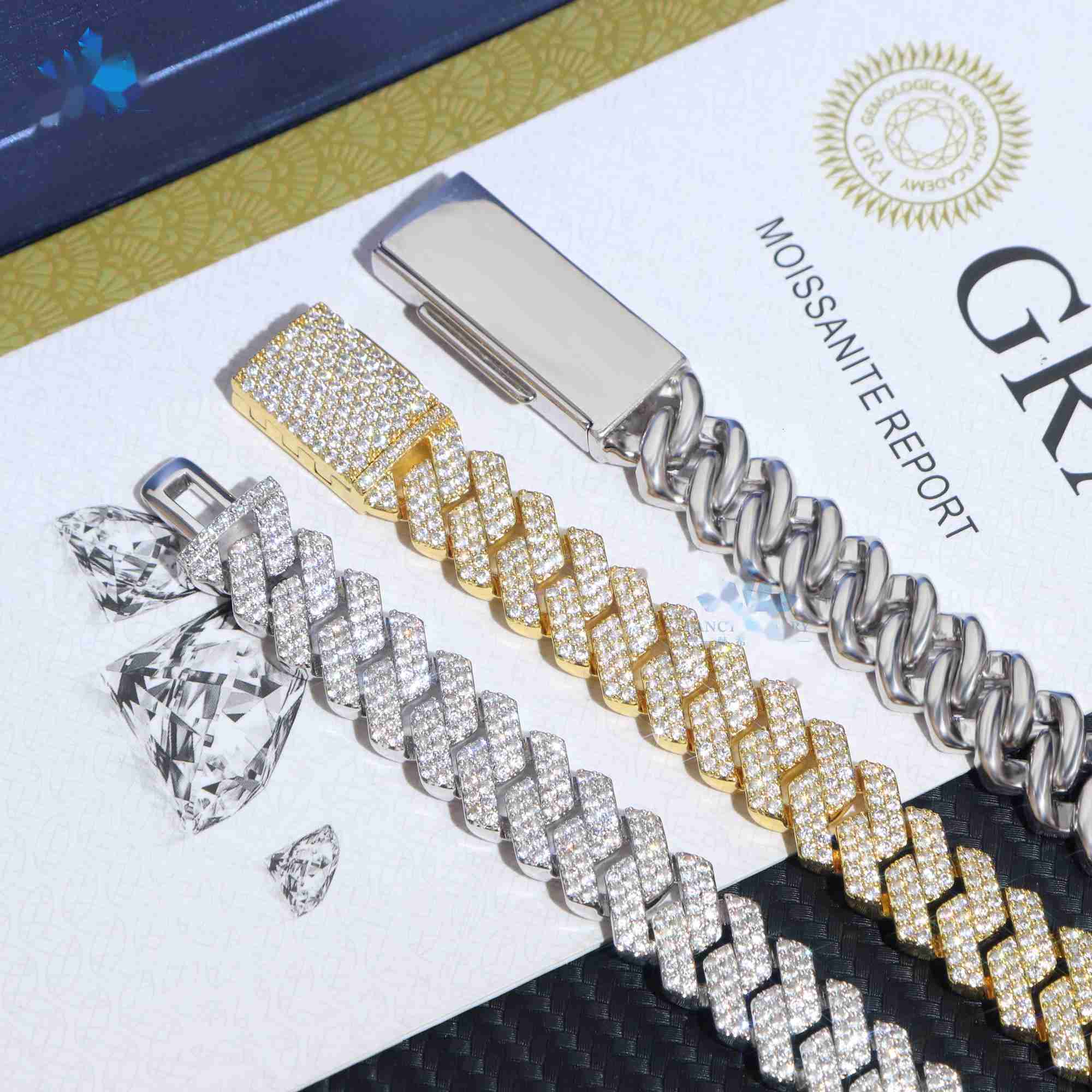 OACOCA Out Vvs Moissanite 2 Rows Cuban Chain Necklace 925 Sterling Silver Diamond Moissanite 10mm 12mm Cuban Link Chain
