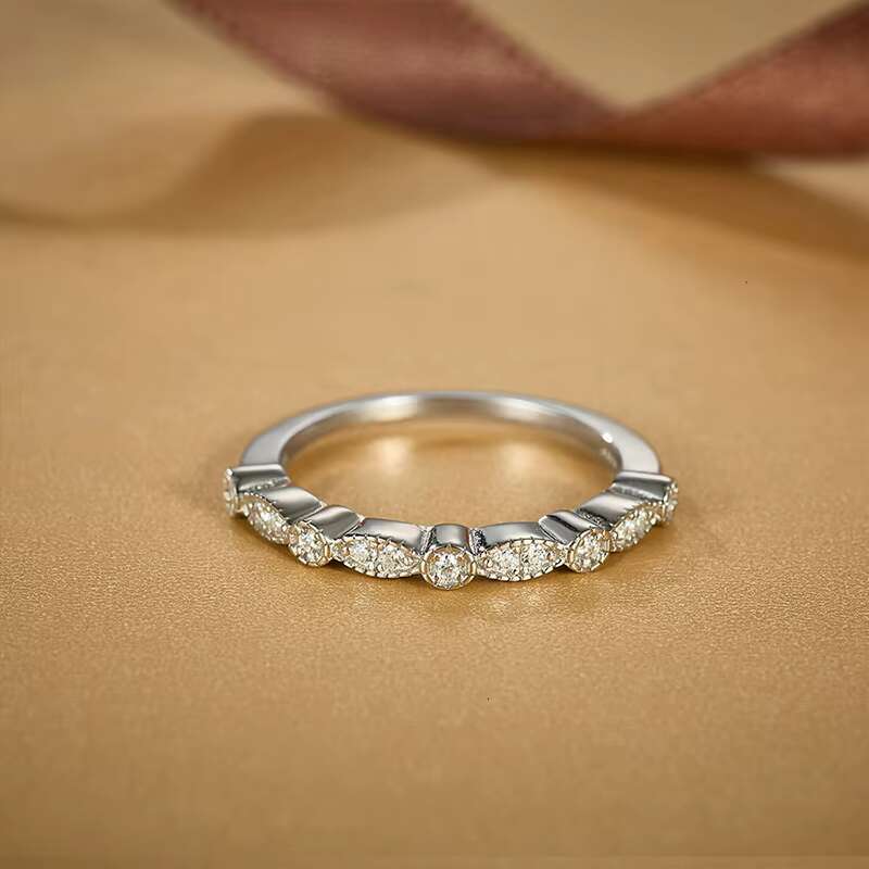 925 Sterling Silver Round Brilliant Eternity Wedding Band D VVS Moissanite Ring