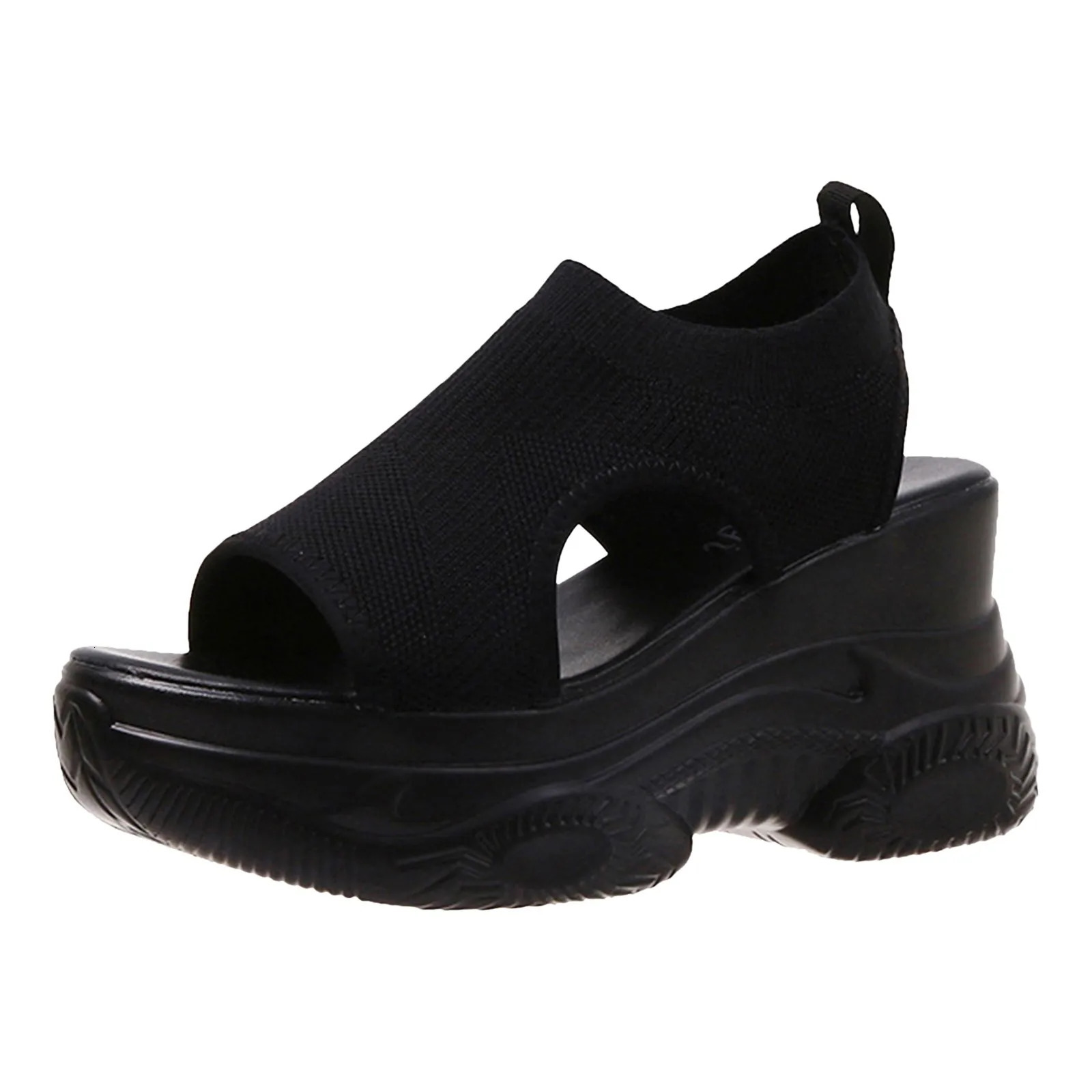 Thick Soled Sandals For Women Summer Mesh Breathable Peep Toe Sloping Heel Sandals Plus Size Sports Walking Mesh Flat Shoes 250609
