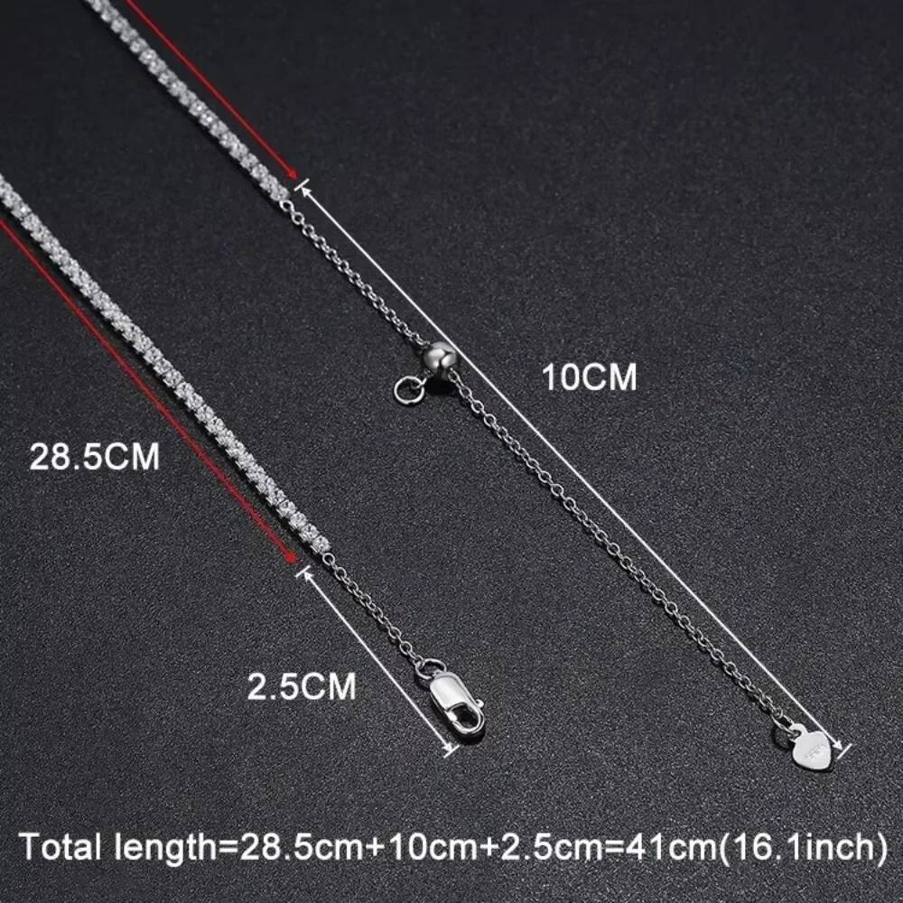 FEOBUR 2mm D Color Moissanite Tennis Choker Necklace for Women S Sier Plated Gold Adjustable Full Dia Neck Chain