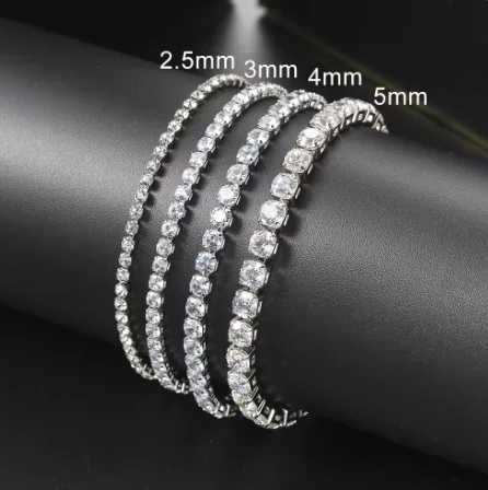 Silver Color 2.5/3/4/5mm Zircon Tennis Bracelet For Women Mens Hand Chain Wedding Gift Matching Jewelry Free Shipping Items s5650 XJ250707