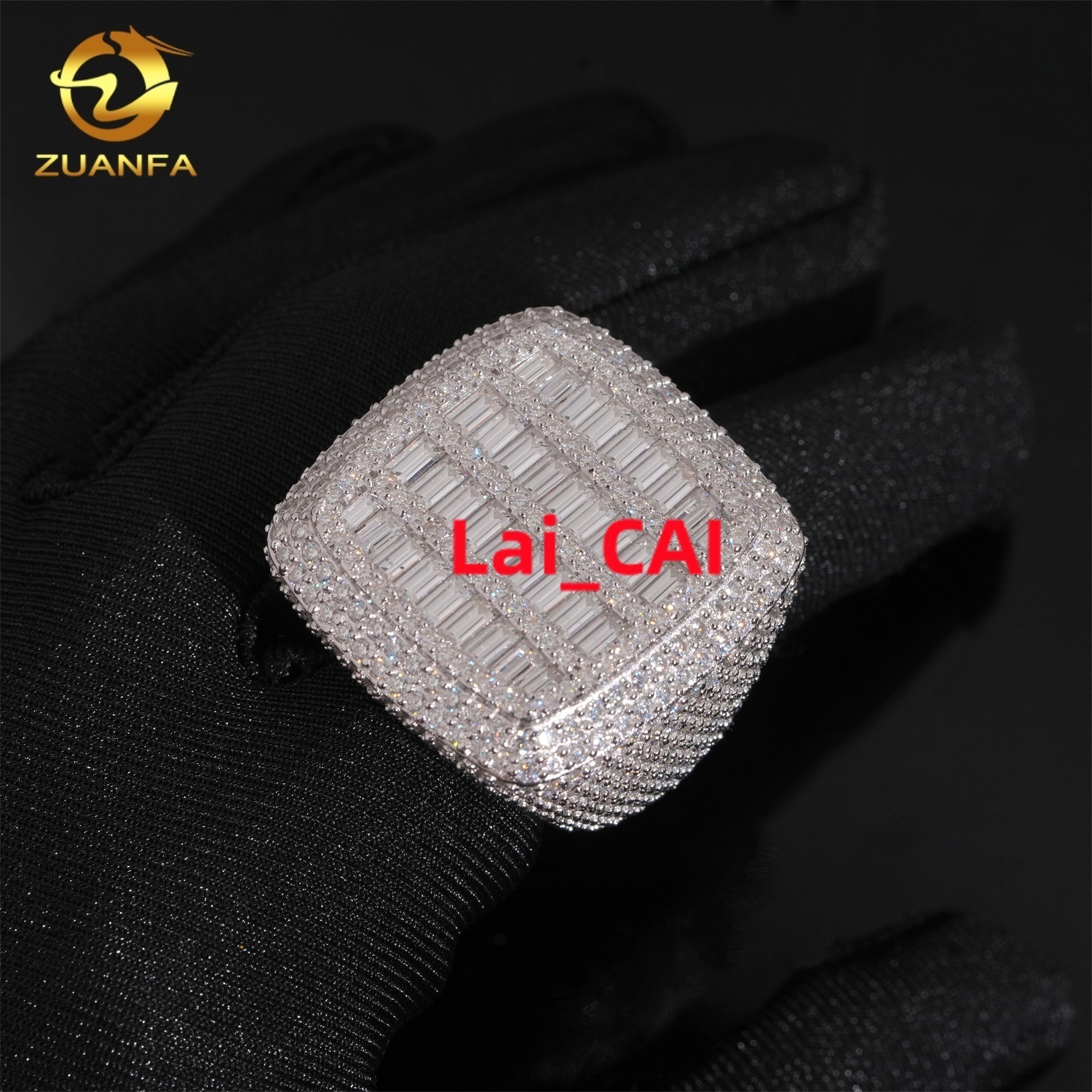Luxury Big Pass Diamond Tester Diamond Hip Hop Rings baguette 925 Sterling Silver Mens Moissanite Ring