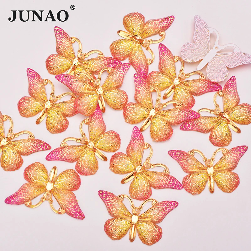 JUNAO 10Pcs 2538mm Large Sewing Purple Butterfly Resin Applique Flatback Crystal Stone For Garment Decoration 250606