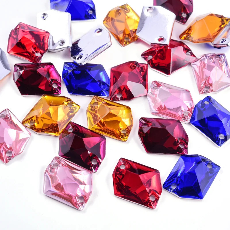 GemStone Resin 16x20mm 50pcs Sew On Cosmic Crystal AB Flatback Sewing s with 2 Holes Strass for Garments 250606
