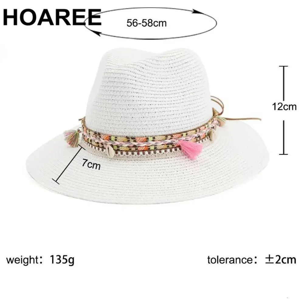 HOAREE Straw Sun Hat White Panama Hat Beach Womens Summer Caps Sombrero Female Fedora Casual Ladies Chapeau 250610
