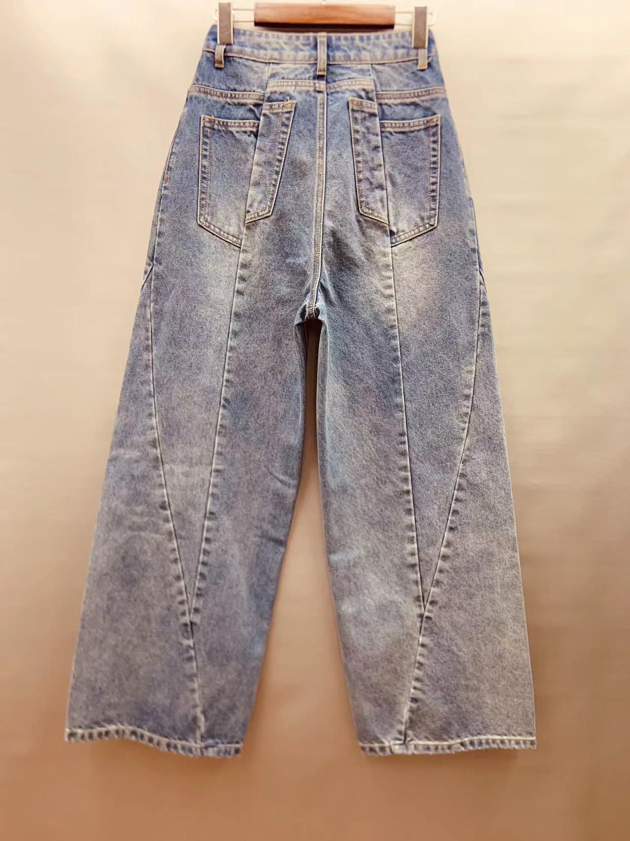 Factory customized wholesale splicing design high waist wide leg jeans 24-0802