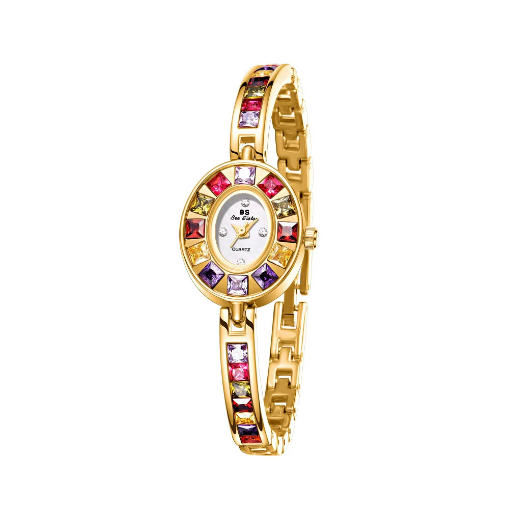 Women Watches High Quality Colorful Diamonds Dial Bracelet Ladies Watch Fashion Small Gold Quartz Wristwatches Gifts 250606