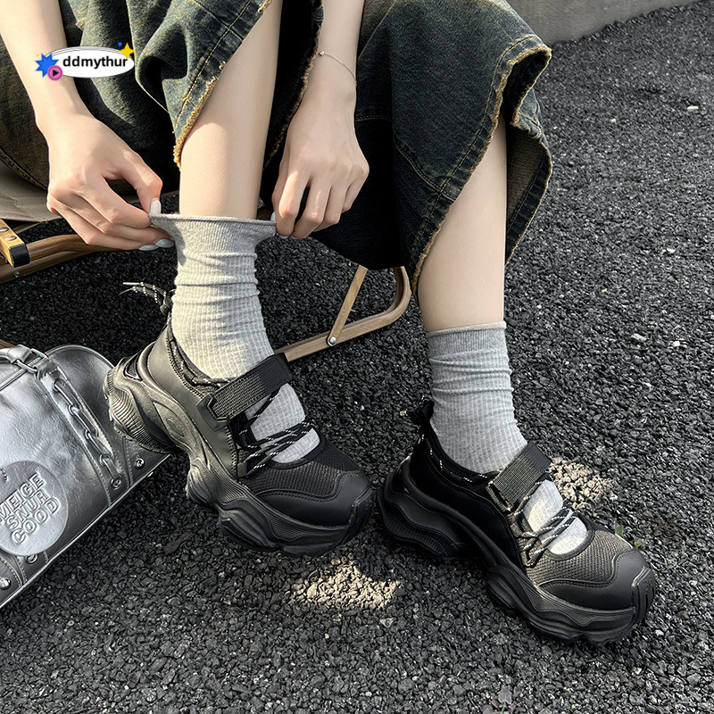 Women's Sneakers 2025 Summer New Korean Fashion Versatile Breathable Thick Sole Velcro Casual Dad Shoes ddmythur