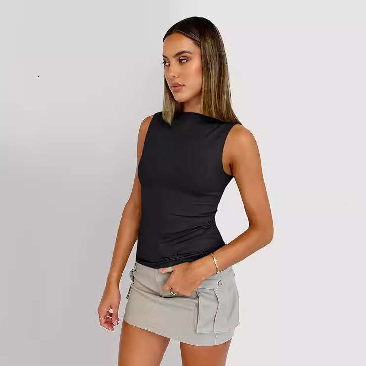Women's Pullover Strapless Sleeveless Sexy Outerwear Square Neck Vest Tank Dopamine Inner Wear Top B5