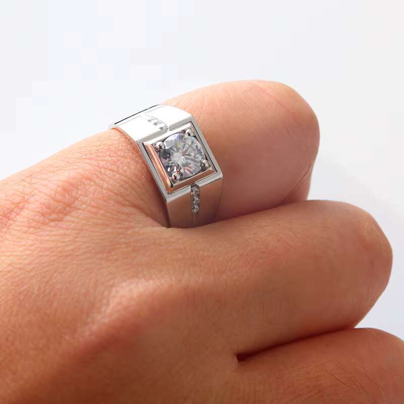 Luxury Men Hip Hop Custom Pt900 White Gold Synthetic Diamond Rings Chunky 925 Sterling Silver Moissanite Rapper Ring