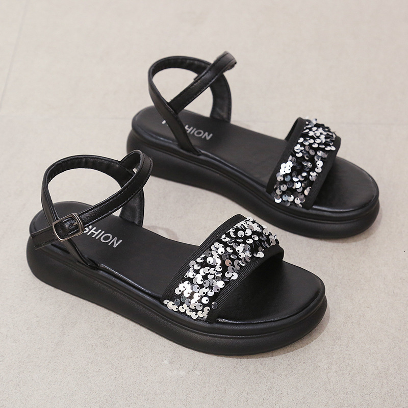 Trendy Sequin Platform Non Slip Sandals Summer Outdoor Lightweight Thick Sole One Strap sandal Beach Roman Shoes For Women Ddmysaturn