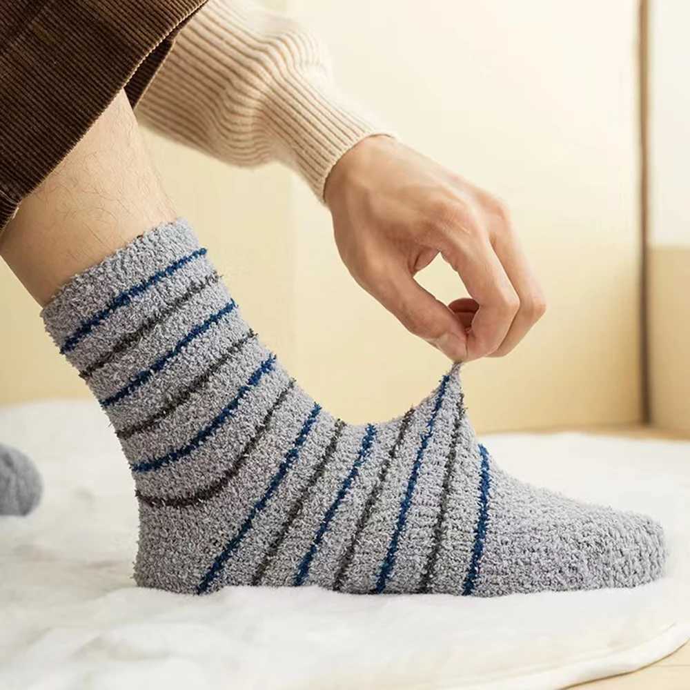 2/3 Pairs Coral Velvet Mens Socks Thickened Not Falling Off Winter Home Sleeping Socks Bear Insulation Boy Mid Calf Floor Socks Z250610