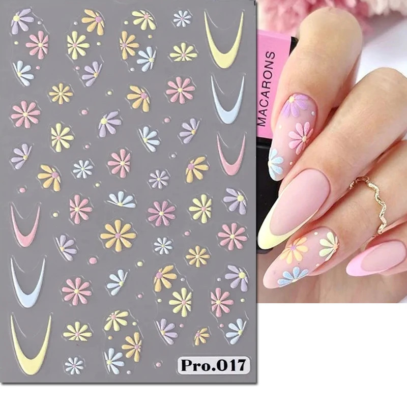 5D Embossed Nail Art Decals White Leaves Flowers Butterflys Adhesive Sliders Stickers Decoration For Manicure 250605