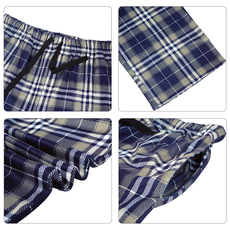 Mens Home Pants Cotton Flannel Autumn Winter Warm Sleep Bottoms Male Plus Size Plaid Print Sleepwear Pajama For Men 250610