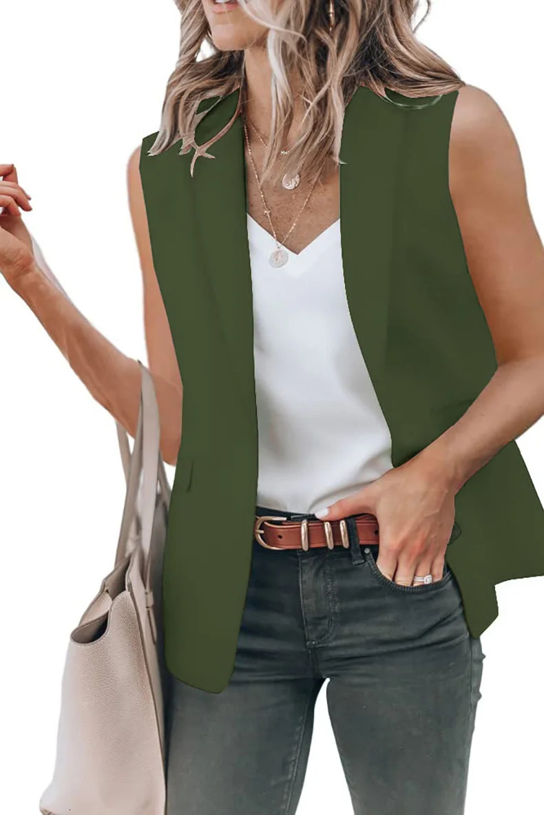 Womens Style Sleeveless Suit Jacket Solid Color Collar Loose Fashionable Minimalist n for Casual Wear 250610