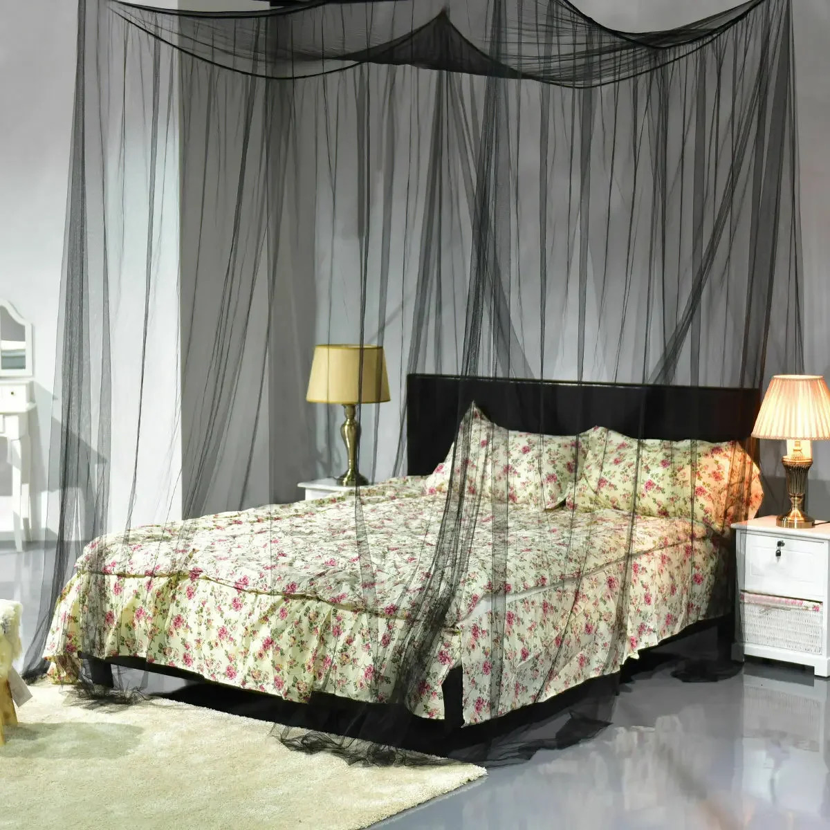 FourDoor Sexy Mosquito Net Canopy KingQueen Double Bed Size Elegant Black Color ious Netting Prevent Insect 250604z