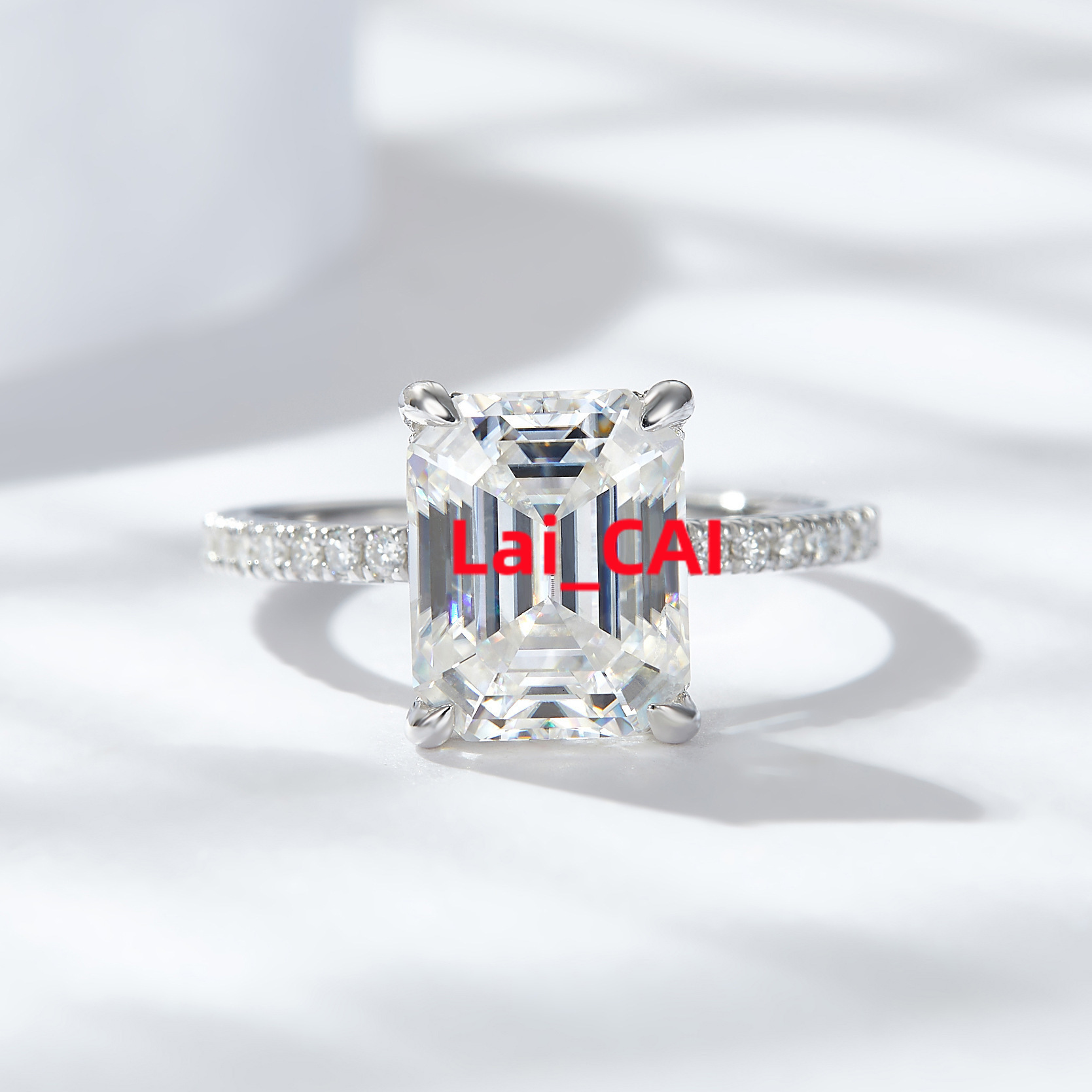 8*10mm Hot Selling 925 Sterling Silver Moissanite Engagement Wedding Ring Premium Quality 4CT Emerald Moissanite Ring