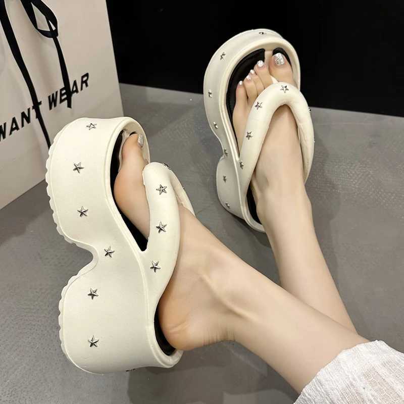 Thick Bottom Eva Wedge Flip Flops for Women Fi Star Decor Chunky Platform Sandals Woman 2025 Summer N Slip BeacXJ250610
