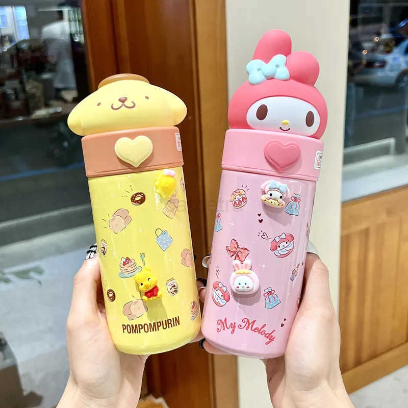 Sanrio 350ml Sanrio Hello Kitty Stainless Steel 316 Thermos Kawaii Kuromi Cinnamoroll Melody Kids Vacuum Flask Water Bottle TumblerXJ25055