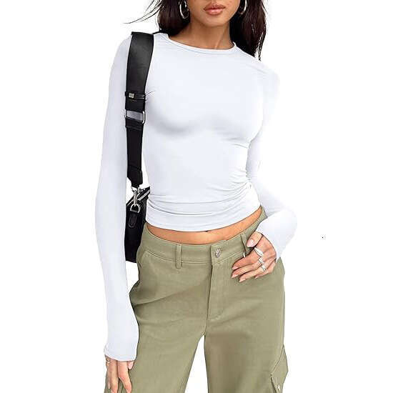Base Shirt Short Fit Long Sleeve Basic Round Neck Top Slim Milk Silk Women's Clothing B5