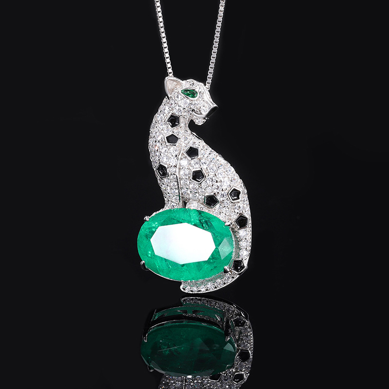 S925 Silver Faux Colored Gemstone Leopard Shape Pendant Necklace, 12x16mm Main Stone Design, Fashion Luxury Women's Jewelry, Perfect for Any Occa