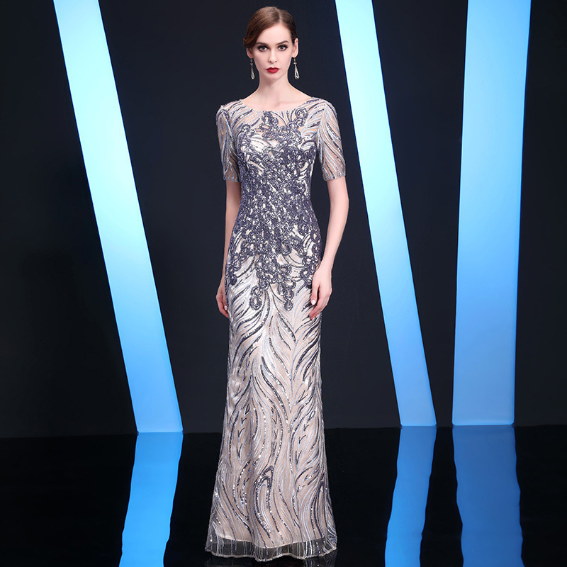 Customized Long sleeves womens formal prom dress sequined gold long wedding party dress Ceremony Dress mothers formal dress 250102