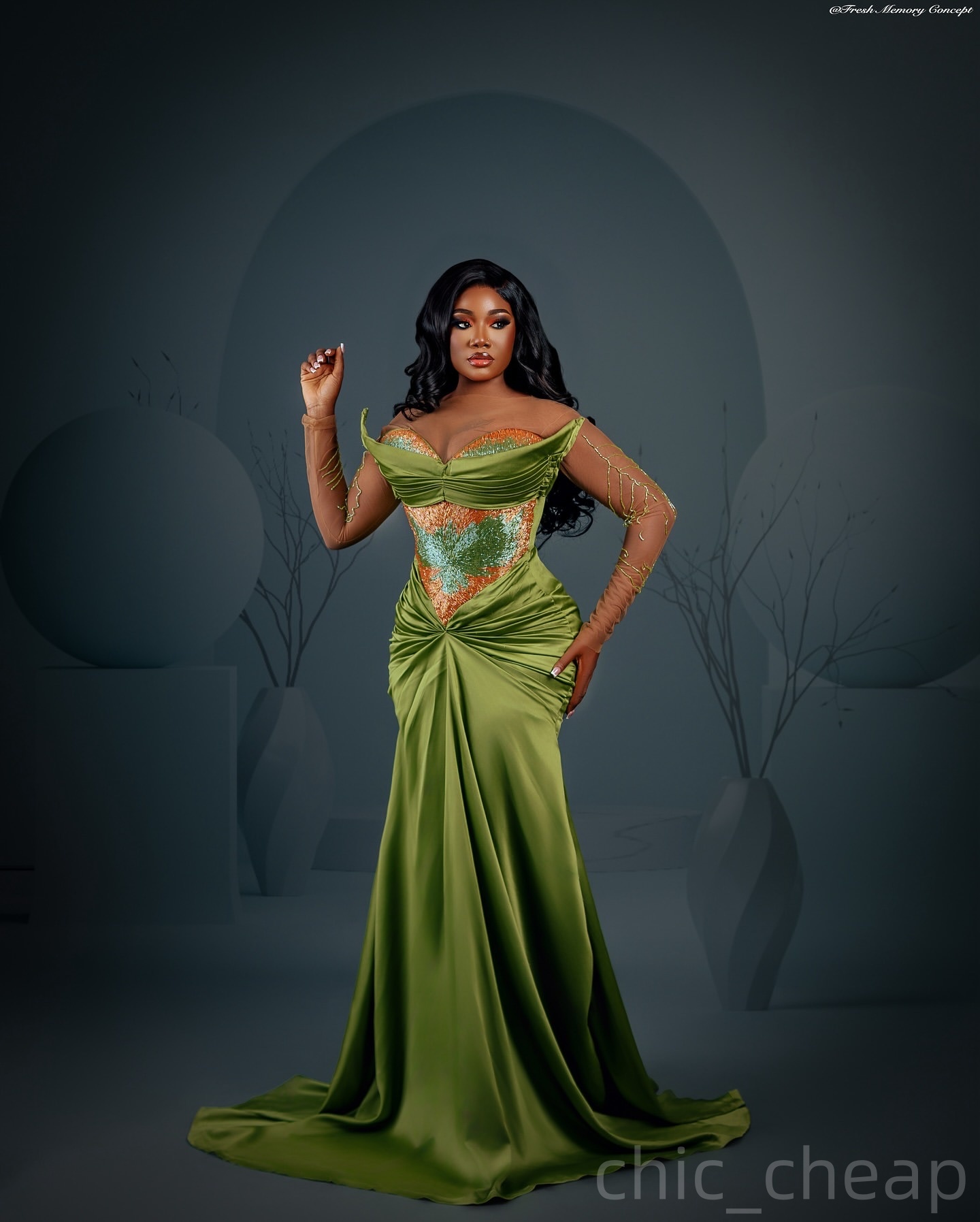 Green Mermaid Prom Dresses 2025 Beaded Satin Sheer Neck Evening Formal Party Second Birthday Engagement Gowns Plus Size Dress For Special Occasions