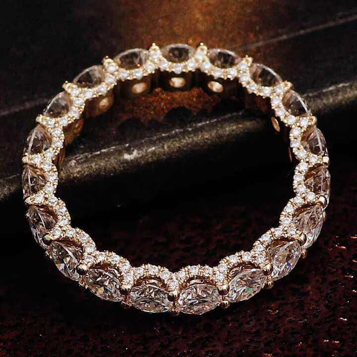 Fine Jewelry Women 14K 18K Yellow Gold Eternity Rings Wedding Gemstone Band Ring Round Cut Moissanite Engagement Diamond Ring
