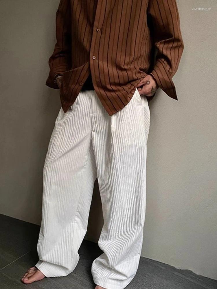 Mens Pants Breathable Ice Silk Ribbed Trousers Mens Summer Casual Straight Men Stylish Striped Textured Old Money Aesthetic