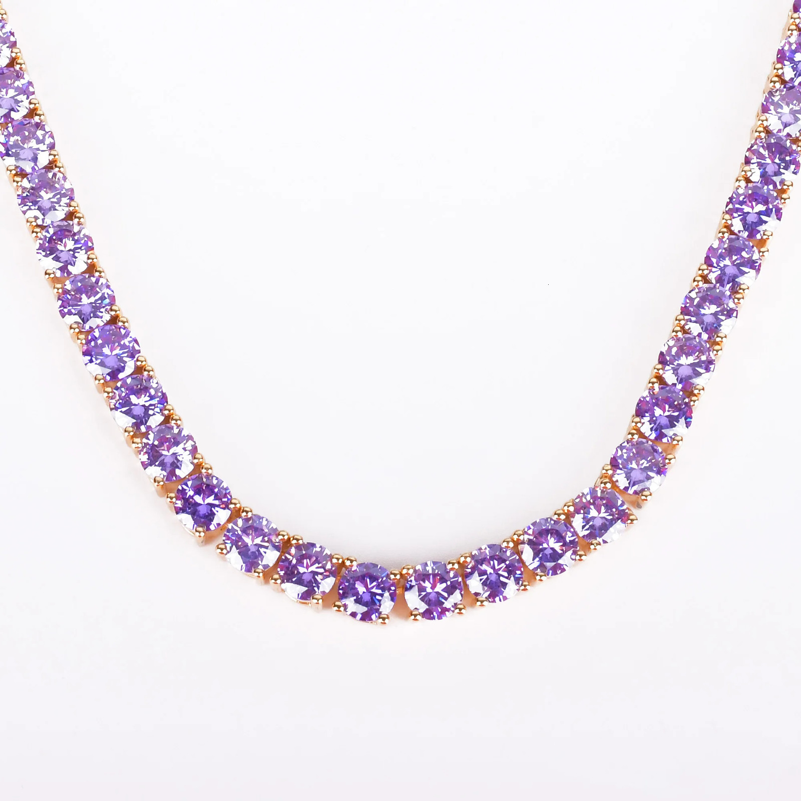 Aokaishen Purple Tennis Chain Necklace Hip Hop Rock Street Jewelry AA Cubic Zirconia 24K Real Gold Color Plated 250609