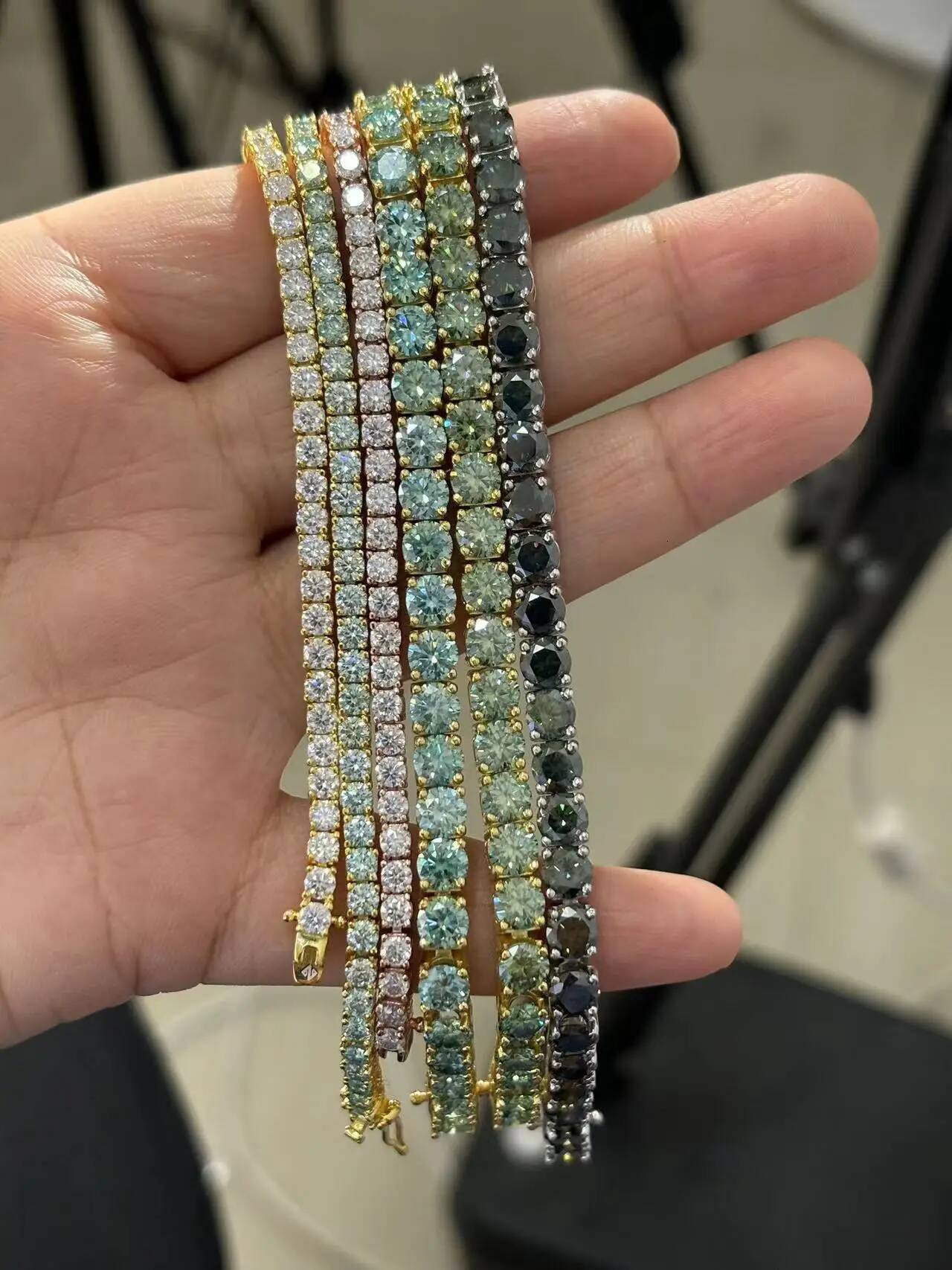 Colorful Hip hop 3MM GRA Certificated Tennis For Women Sterling Sier Man Green Moissanite Bracelet Chain