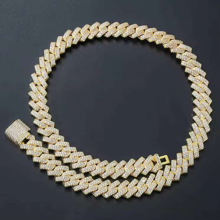 Custom Hip Hop Jewelry Iced Out Moissanite Chain 14mm 925 Sterling Prong Setting Lab Cuban Link Chain Necklace for Man