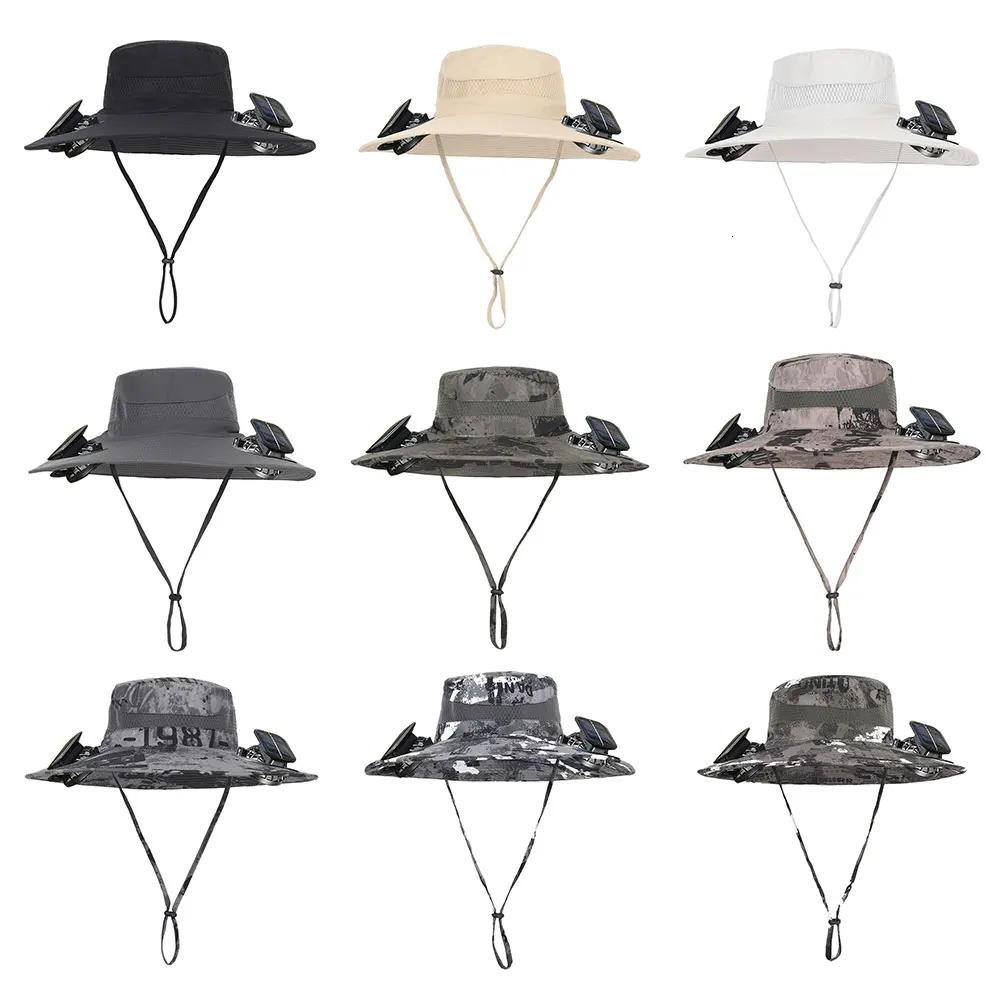 Solar Fan Hat Outdoor Fishing Hat Sun Hat with 2 Solar Fan Wide Brim Bucket Hat for Men Outdoor Camping Fishing Hiking 250529