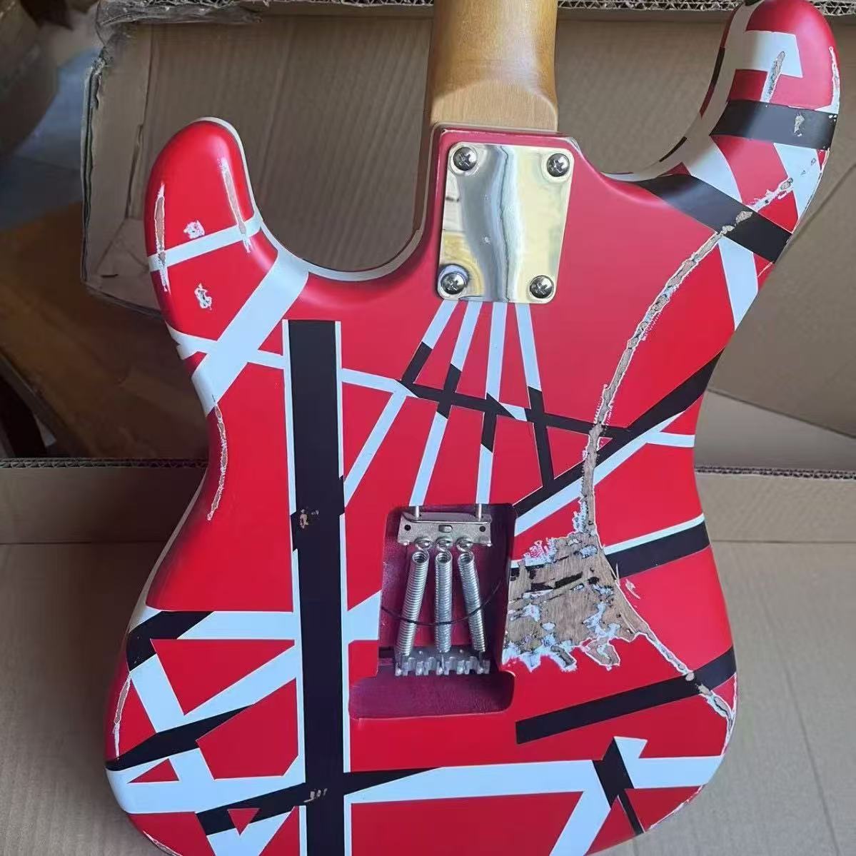 Premium Red Striped Van Halen Style Electric Guitar with Dual Tremolo System